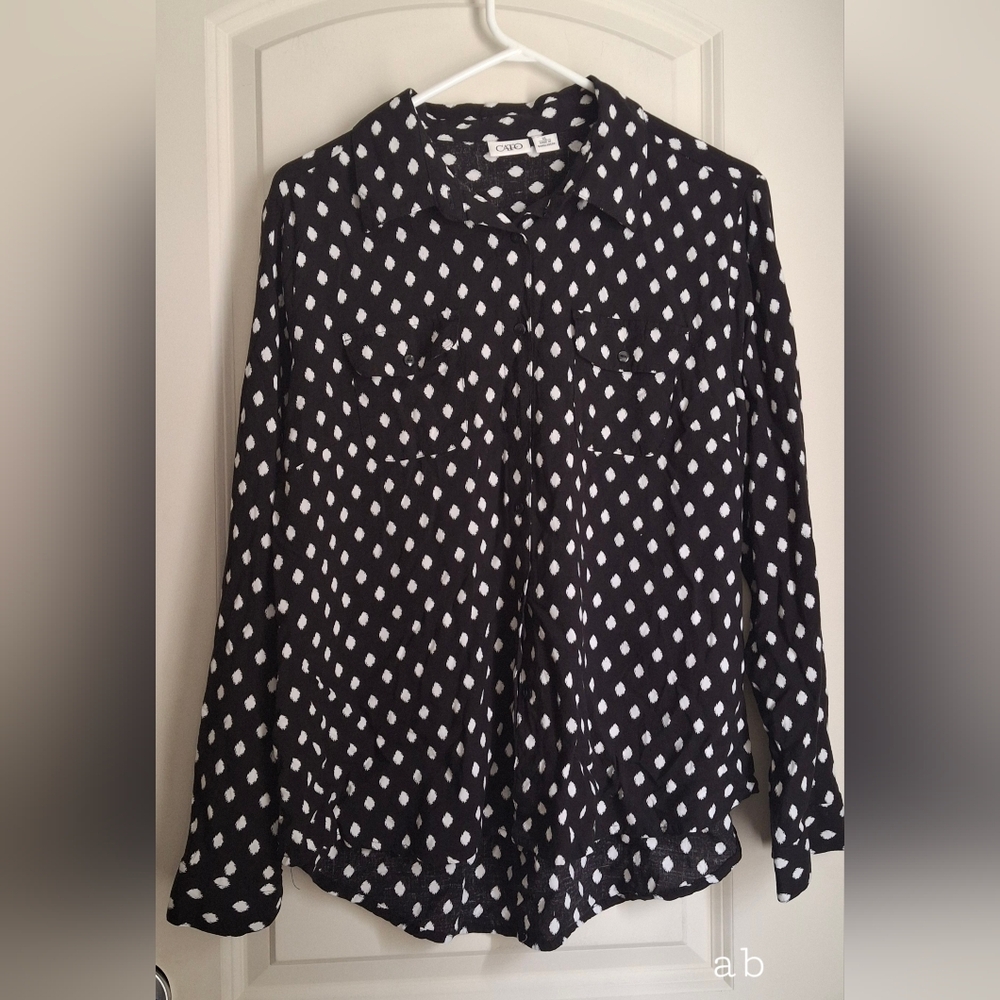 Cato Monochrome Polka Dot Top XL Rayon Formal Boho Office Whymsigoth Cottag